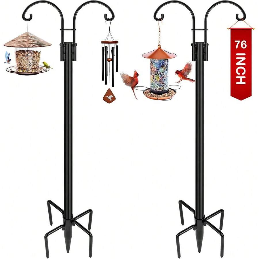 New XDW-GIFTS Double Shepherds Hooks For Outdoor, 2-Pack Heavy Duty Garden Pole For Hanging Bird Feeder, Plant Baskets, Solar Light Lanterns, Garden Plant Hanger Stands  5  Prongs - Style B 76 Inch - View 1