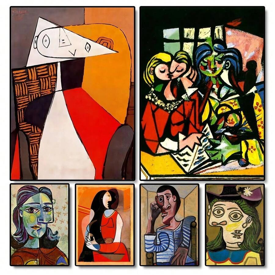 1 pieza/3 piezas Obra de arte de pared Pósteres con marco opcional Vintage Pop Arte del artista Pablo Picasso Arte clásico Impresión en lienzo Póster Estilo cubista Arte abstracto de personaje Pintura artística de pared Adecuado para decoración del hogar Sin marco/Con marco Lienzo Artístico - Multicolor - Ver 1