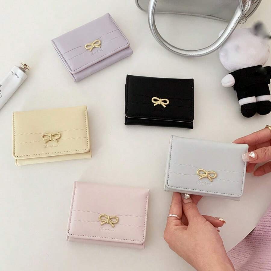 Wallets Girls Cute Bow Small Wallet Aesthetic Card Holder ID Window (Multi-Color Available) For Women Wallet Mini Wallet Purse Wallet Card Wallet - Multicolor - View 1