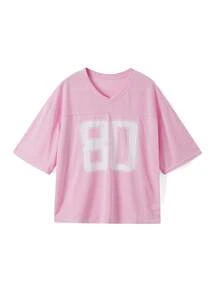Jersey Shirts For Women Y2k Oversized Number Graphic Tee T-Shirt V Neck Short Sleeve Sport Casual Tops Streetwear - 粉色 - 查看 2