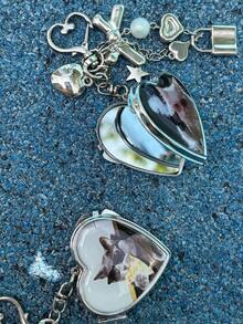 1pc Original Y2k Cat Bag Pendant Portable Makeup Mirror Keychain Birthday Gift Love Pattern Bag Charms Key Ring Bag