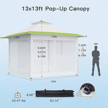 Amada 10x10ft 1-Person Setup Pop Up Canopy Tent - Easy Outdoor Sun Shade For Events, Parties, Camping, Gazebo With Wheel Cover Bag, Beach Tent With 3-Speed Adjustable Height,Blue - White & Green - 查看 6