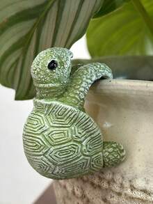 1pc Cute Resin Small Sea Turtle Statue, Hanging On Flower Pot, Indoor Decor Figurine, Flower Pot Decor, Perfect For Garden, Yard And Home Decoration, No Electricity Needed - Multicolor - View 4