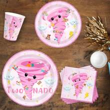 50pcs Tornado Plates Napkins Two Nado Party Supplies Girls 2nd Birthday Tableware Set Two Years Olds Disposable Paper Dinnerware Serves 10