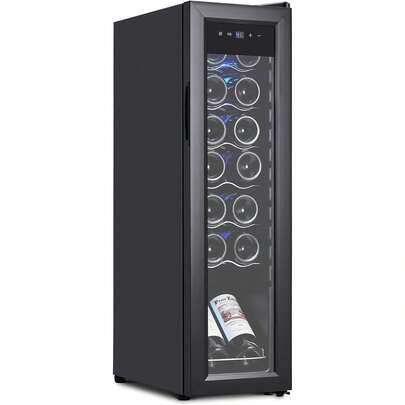 HomelyHues Mini Wine Fridge 14 Bottle, Wine Cooler Temperature Adjustment Range 41~64°F, Wine Fridge Small With Triple Pane Clear Glass Door, Mini Wine Coolers For Home