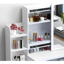 34.8" Elegant White Makeup Vanity Desk With Sliding Lighted Mirror & Touch Control 3-Color Adjustable Lights, 4-Drawer Dressing Table Set With Stool, Storage Shelves – Modern Space-Saving Vanity Table For Bedroom, Perfect Gift For Little Girls, Women, Wife (Birthday, Christmas, Mother's Day) - Vanity desk with stool - 查看 6