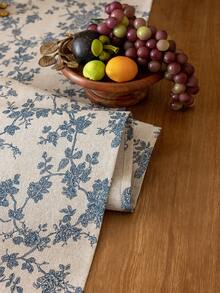 1 szt. Niebieski Vintage American Style Rose Floral Botanical Print bieżnik na stół, dekoracja do jadalni, kredens, odpowiedni do jadalni, gabinetu, pikniku, kolacji, Święta Dziękczynienia, Bożego Narodzenia