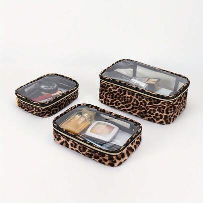 1pc Portable Leopard Print Makeup Bag, Toiletry Bag, Unisex Fitness Storage Pouch Make Up Bag