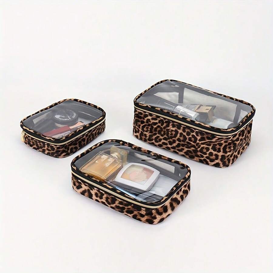 1pc Portable Leopard Print Makeup Bag, Toiletry Bag, Unisex Fitness Storage Pouch Make Up Bag - Multicolor - View 1