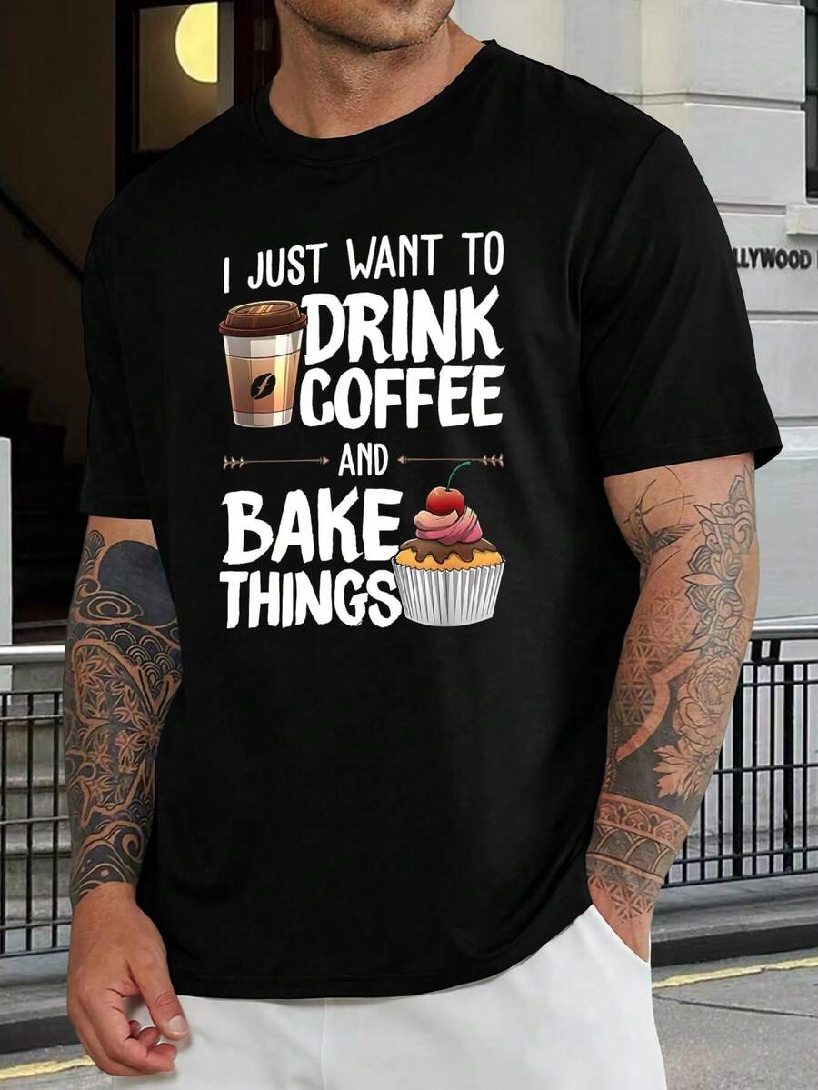 Camiseta divertida para amantes del café y la repostería - Camiseta informal única para mujer, hombre y jóvenes - Cómoda camiseta de mezcla de algodón, regalo para amantes del café, reposteros y chefs - Negro - Ver 1
