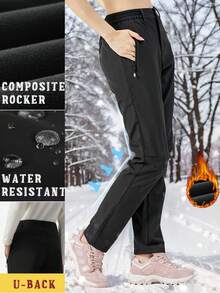 TECTOP 女士保暖软壳户外运动裤，带拉链侧袋，防风防水，适合秋季和寒冷冬季穿着，随机Logo发货，抓绒面料。