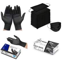 100Pcs 3.5Mil Black Disposable Nitrile Gloves+50pcs Disposable Black Mask, Water Resistant, Powder-Free, Latex-Free, Non-Sterile, Outdoor Food Household Cooking Cleaning Hair Nail Tattoo Salon - 黑色 - 查看 1