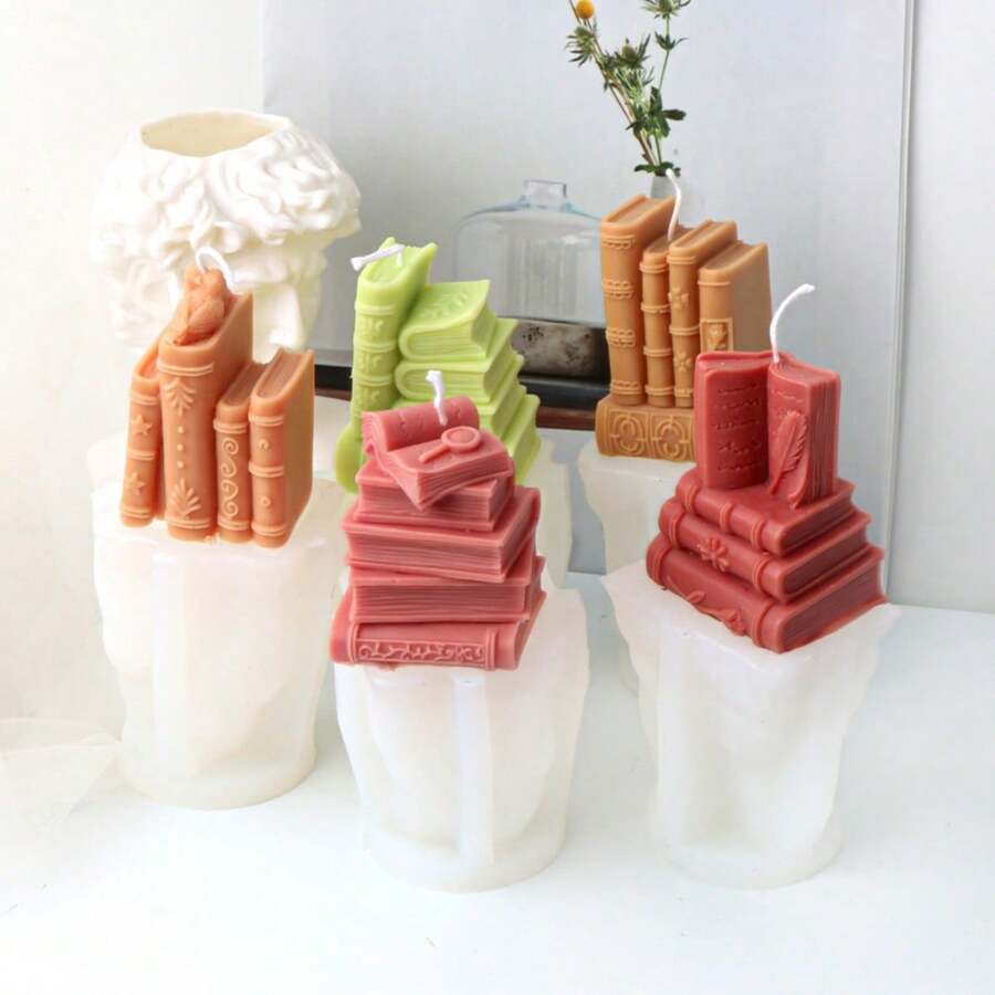 Stampo in silicone per candele a forma di libro 3D, stile artistico, per stampi in gesso, resina epossidica, decorazioni da libreria, forniture per la realizzazione di decorazioni da studio - Bianco - Visualizzare 1