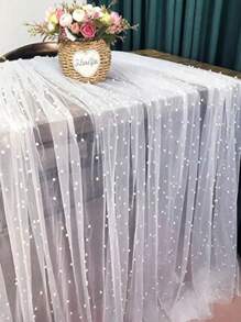 2pcs 39in White Pearl Tulle Cloth, Suitable For Wedding Arches, Dining Table Centers, Chair Sashes, Table Covers, Bridal Shower, Theme Parties, Event Backdrops, Floral Wrapping, Outdoor Garden Decor