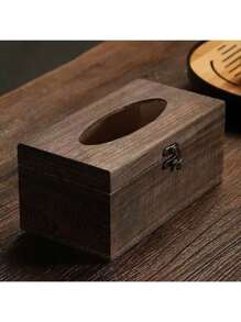 1pc Vintage Wooden Tissue Box Holder - Rustic Burnt Paulownia Wood Veneer With Elegant Metal Clasp, Chic Home Decor For Living Room, Dining Table, Bedroom