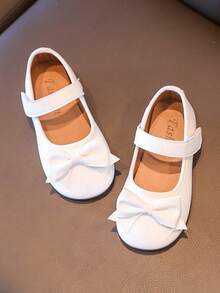 1 Pair Of Girls' Flat Bottomed Small Leather Shoes For Spring And Autumn, New White Shoes, Solid Color, Big Bow, Versatile Single Shoes, Simple Foreign Trade Shoes, Breathable And Fashionable Party Princess Shoes For Infants And Young Children And Students - 白色 - 查看 4