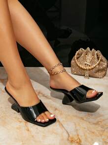 Women's Minimalist Design Elegant Fashion Glossy Strap Versatile High Heeled Mule Sandals