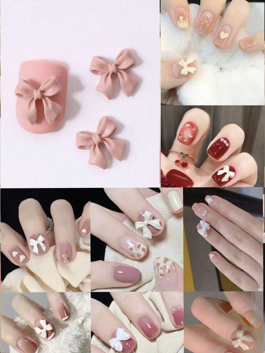 200/100 件/50 件彩色蝴蝶结美甲钉,3D 蝴蝶结彩色美甲饰物套装用于美甲石设计 DIY 装饰宝石美甲用品指甲美甲宝石 - 彩色 - 查看 1