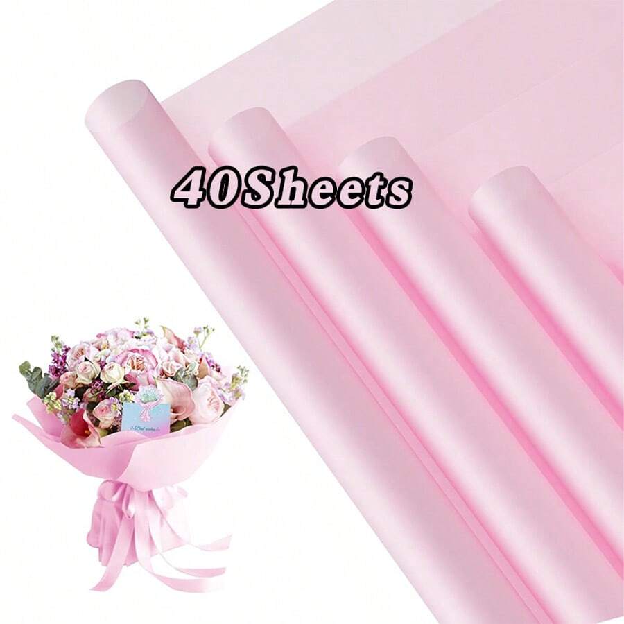 40 Sheets Floral Wrapping Paper, Solid Color, Approx. 22*22 Inch, Plastic Material, Gift Packaging, Party Decoration, Flower Gifting, Suitable For Valentine's Day, Mother's Day, Christmas, Wedding, Birthday Party, Anniversary And Any Occasions