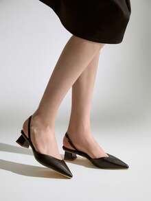 Women's Black Casual Slip-On Sandals, Pointed Toe, Chunky Slip-On Wearing Heels Winter Gifts - Black - View 1