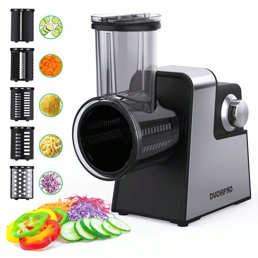 Electric Cheese Grater, Electric Slicer Shredder With 5 Versatile Blades, Electric Slicer Shredder, Digital Salad Machine For Fruits, Vegetables, Cheeses - US A Type Plug(110-127V) - View 1