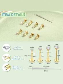 Milacolato G23 Titanium Threadless Flat Back Earrings Studs Hypoallergenic 14K Gold Filled Nose Rings Studs 20G/18G/16G Labret Studs Lip Ring Push In Helix Tragus Medusa Monroe Piercing Jewelry - Flat Back Earrings - 查看 3