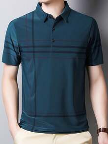 Men's Summer Short Sleeve Ice Silk Polo Shirt - 藍色 - 查看 2