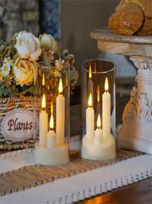 1pc/2pcs Flame LED Candle Light In Clear Plastic Holder, 7.5 Cm Diameter X 15 Cm Height, Flameless Warm Light Battery Powered For Weddings And Parties Birthday Garden Balcony Porch Ambiance Decorative Candles (Batteries Not Included)