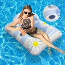 1pc Inflatable Floating Bed With Backrest And Daisy Flower Pattern Design, Floating Lounger For Pool And Beach Vacation, Suitable For Swimming Pool Parties