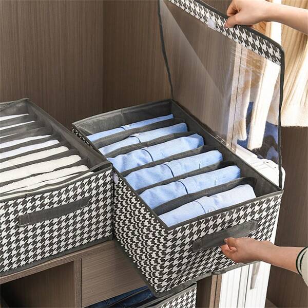 Canasta de almacenamiento plegable grande con ventana transparente y asas, organizador de ropa