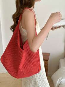 Summer Crochet Knitted Bag, Large Capacity Portable Tote Bag, Casual Handbag For Women, Beach Bag Suitable For Leisure, Travel, Vacation And Daily Outfit