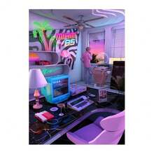 1 件复古合成波抽象卡通帆布艺术海报精美墙面装饰印刷品客厅咖啡馆酒吧可选画框 - 彩色 - 查看 50