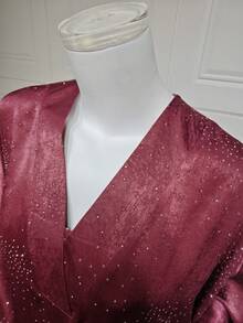 New Middle Eastern Women's Fashion Abaya With Rhinestone Decor, Pullover Long Robe (Random Rhinestone) - Red - View 7