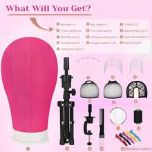 Professional  Canvas Block Mannequin Head For Wig Making And Styling Kit With Adjustable Tripod Stand, Canvas Head Mold, Holder T-Pins, Wig Cap, Mannequin Training Head Base For Display And Hairdressing Practice Unisex-Adult - Màu Hồng Tươi - Xem 2