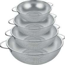 1 pieza Cesta de drenaje multiusos de acero inoxidable con asa, colador de cocina apilable para escurrir pasta, frutas y verduras, artículos de cocina para una eficiencia de cocina óptima con estilos acogedores de otoño e invierno - Plateado - Ver 8