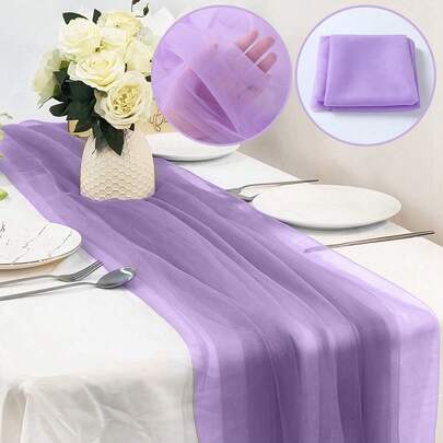 1 cái/2 cái 2m Khăn trải bàn sợi màu tím nhạt trơn, Khăn trải bàn vải voan cổng vòm cưới, Khăn trải bàn tiệc sinh nhật, Trang trí phông nền ngày lễ tình nhân, Trang trí bàn tiệc lãng mạn bằng polyester cho đám cưới