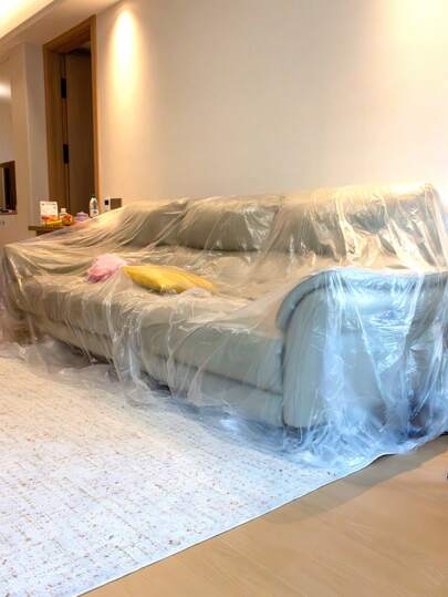 1pc/2pcs Transparent Furniture Dust Cover, Wardrobe Sofa Protective Film, Renovation Plastic Dust Cover, Paint Spray Dust Cover