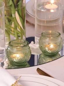 6个复古玻璃烛台，绿色玻璃茶蜡烛台，适用于婚礼餐桌装饰、新娘送礼会、派对装饰、波西米亚风茶会装饰、婚礼派对宾客礼物 - 綠色 - 查看 5