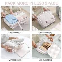 8pcs Travel Packing Cubes Set,Travel Portable Clothes Storage Bags, Compression Storage Shoe Bag, Clothing Underwear Bag, Luggage Packing Organizers,Pack Your Luggage With Ease ,Travel Essential Accessories - 淺粉格子 - 查看 4