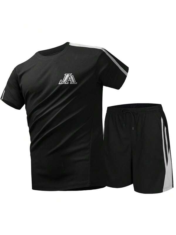 2pcs Men's Summer Sports Set - Short Sleeve T-Shirt + Shorts
