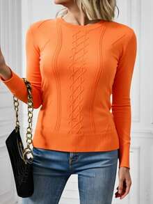 Zalla Women's Knitted Blouse With Front Braids - Orange - View 1