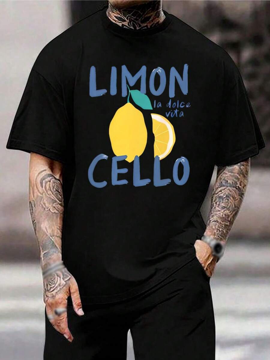 Camiseta gráfica de limoncello para mujer - Top informal de verano La Dolce Vita, moda, camiseta con estampado de limón, bonito atuendo de vacaciones, camiseta de limón más vendida - Negro - Ver 1