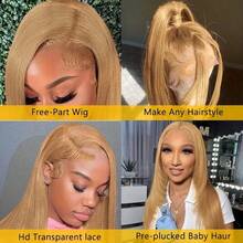 Hot Selling New Styles Honey Blonde Wig Human Hair 26 Inch 13x6 Lace Front Wigs Human Hair Straight HD Blonde Lace Front Wig 27# Colored Wigs Human Hair Pre Plcuked With Baby Hair - 金色 - 查看 5