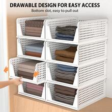 Royalswill Stackable Folding Wardrobe Storage Boxes, Set Of 4 Organisers, Can Be Pulled Out Of The Cupboard To Use, Suitable For Home, Bedroom, Kitchen, Easy To Open And Collapse - White - View 5