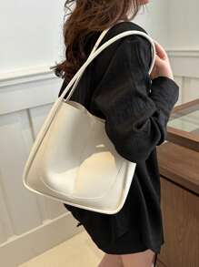 1 Pc Minimalist Retro Pure Color Soft Surface Large Capacity Shoulder Bucket Bag Suitable For Women's Daily Casual Commuting Use