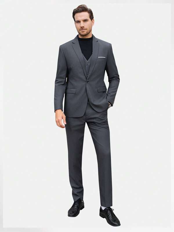 CLOUDSTYLE Hombres con diseño de solapa Blazer & Chaleco & Pantalones de traje