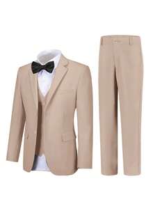 Boys Suits 4-Pieces Suit Set Toddler Tuxedos Dresswear Ring Bearer Outfit Wedding Blazer Vest Pants Tie Formal Suits For Kids Champagne Size 3-10Y - Rượu sâm banh - Xem 4
