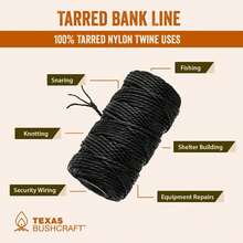 Texas Bushcraft Tarred Bank Line Twine - #36 Black Nylon String For Fishing, Camping And Outdoor Survival – Strong, Weather Resistant Bankline Cordage For Trotline - Braided - View 6