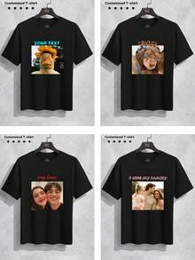 Personalized Custom Men's Loose Breathable Comfortable T-Shirt, Spring/Summer Series, Casual, Loose, Vacation, Outdoor, Holiday, Spring/Summer, Photo Custom, Custom Graphics - Black - View 3