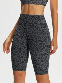 1pc Women's Digital Print Bike Shorts, Yoga Training Shorts, Tight Compression 4-Way Stretch, Waist Cinching, Butt Lifting, Fitness Gym Running Boxing Workout Shorts, Regular Thickness